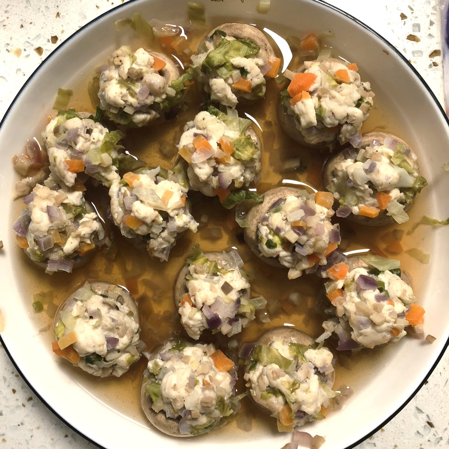 Steamed Chicken and Vegetable–Stuffed Mushrooms
